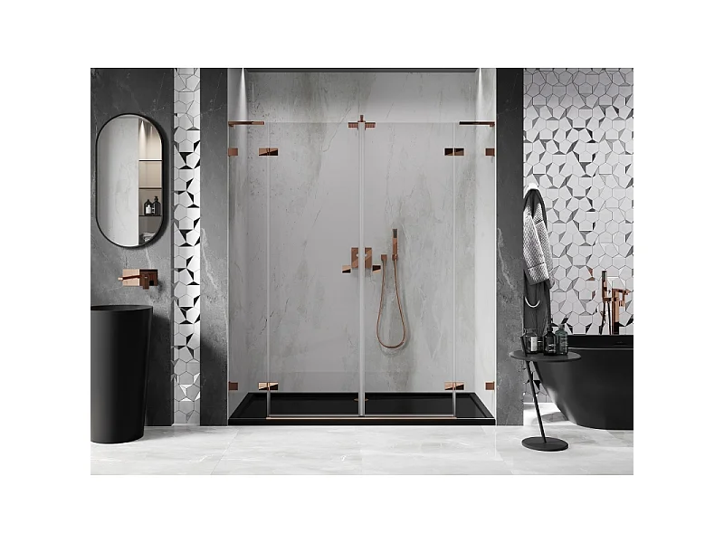 Mexen Lunar L Duo brusebadsdøre, 180 cm, gennemsigtig, rosaguld - 834DL-180-000-60-00
