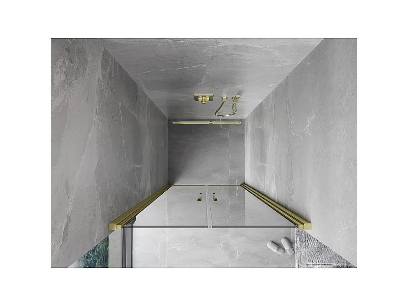 Mexen Mist puerta de ducha abatible 75 cm, transparente, dorado cepillado - 8A7-075-000-55-00