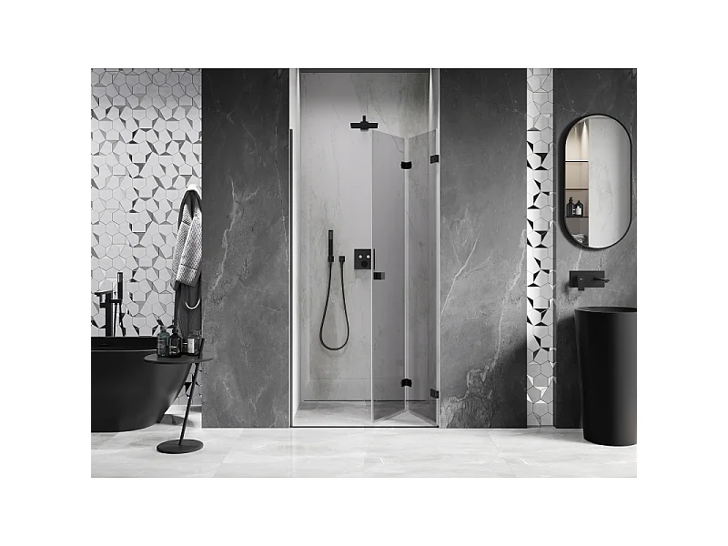 Mexen Lunar-F folding shower door right 90 cm, transparent, black - 836-090-000-70-00-P