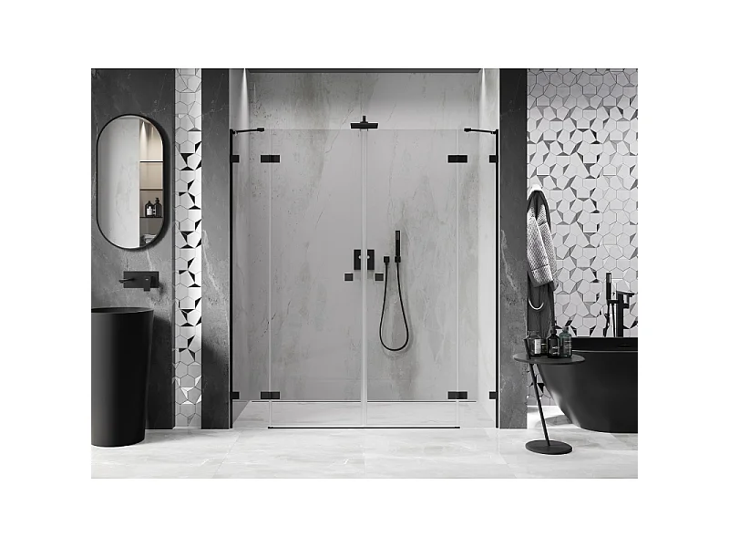 Mexen Lunar Duo portas de duche articuladas 180 cm, transparente, preto - 834D-180-000-70-00