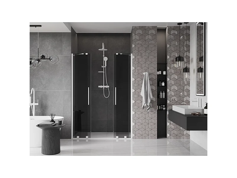 Mexen Velar Duo drsna vrata za prho 160 cm, grafitna, bela - 871-160-000-42-20