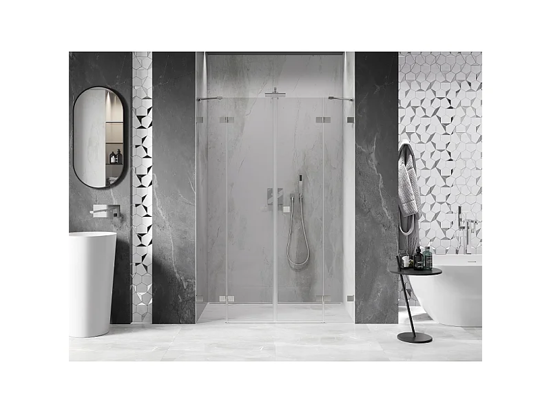 Mexen Lunar Duo brusedøre med hængsel 160 cm, transparent, børstet nikkel - 834D-160-000-97-00