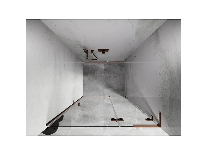 Mexen Lunar L højre svingbar brusevæg 125 cm, transparent, rosaguld - 834L-125-000-60-00-P
