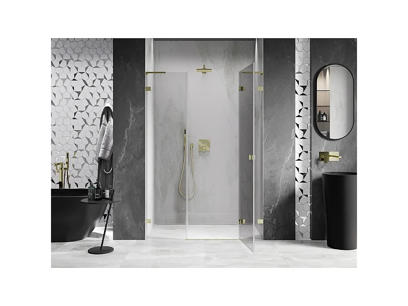 Mexen Lunar L hængslede brusedøre højre 150 cm, transparent, guld - 834SL-150-050-50-00-P