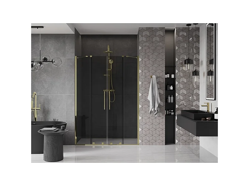 Mexen Velar Duo Schiebeduschtür 140 cm, Graphit, Gold - 871-140-000-42-50