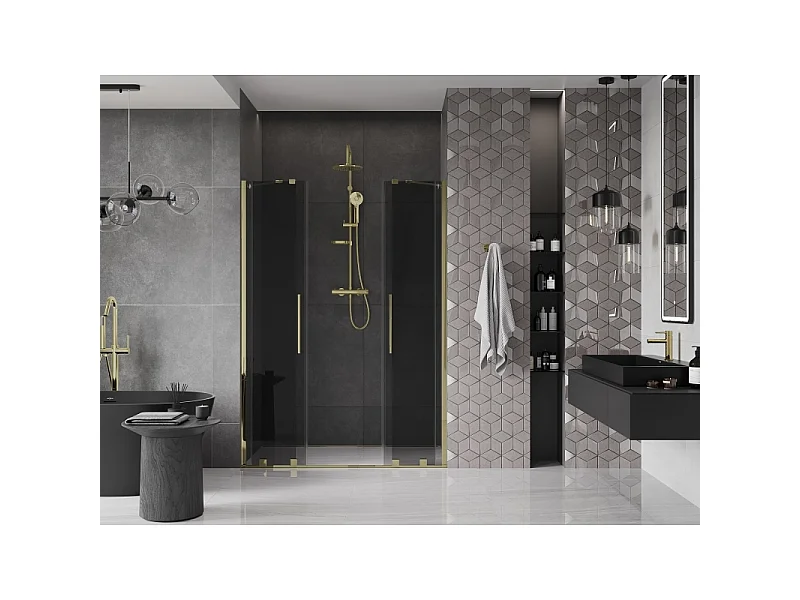 Mexen Velar Duo Schiebeduschtür 140 cm, Graphit, Gold - 871-140-000-42-50
