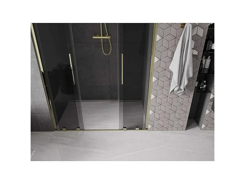 Mexen Velar Duo Schiebeduschtür 140 cm, Graphit, Gold - 871-140-000-42-50