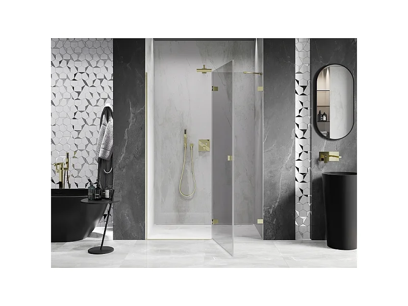 Mexen Lunar draaideur voor douche rechts 140 cm, transparant, geborsteld goud - 834-140-000-55-00-P