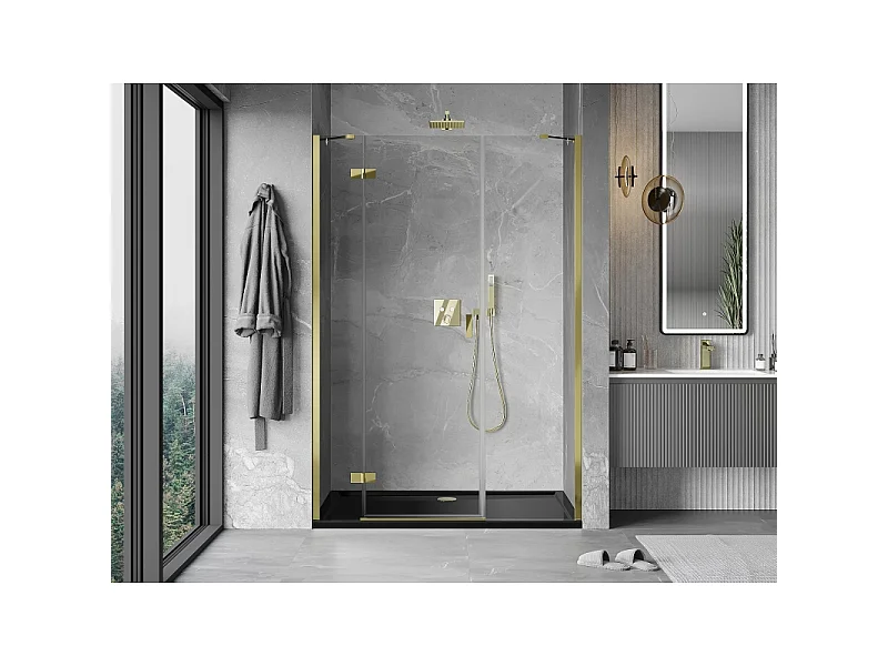 Mexen Mist-H drzwi prysznicowe uchylne lewe 130 cm, transparent, złote - 8A5-130-001-50-00-L