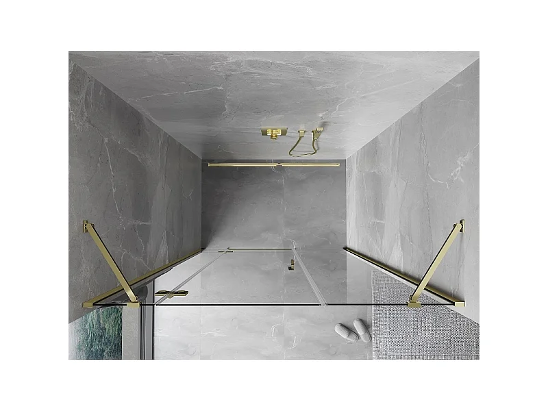Mexen Mist-H drzwi prysznicowe uchylne lewe 130 cm, transparent, złote - 8A5-130-001-50-00-L
