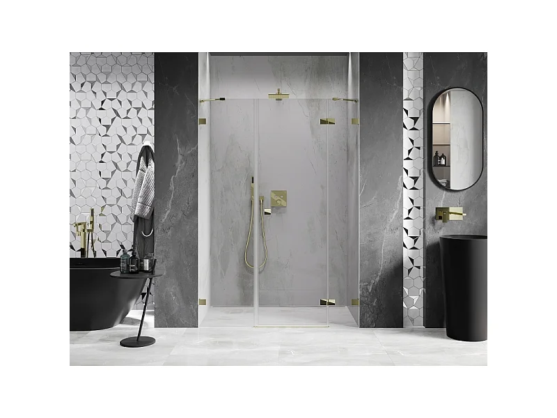 Mexen Lunar right-side hinged shower door 130 cm, transparent, gold - 834S-130-050-50-00-P