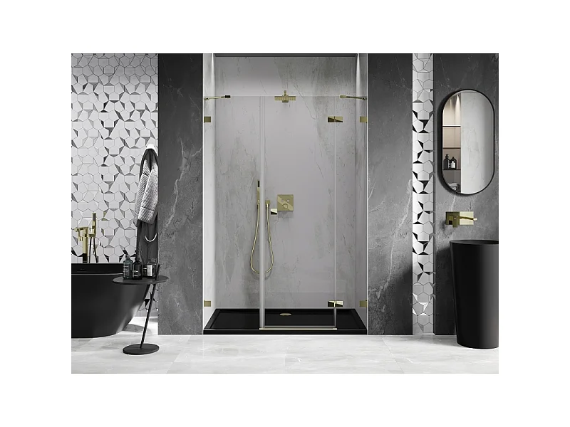 Mexen Lunar right-side hinged shower door 130 cm, transparent, gold - 834S-130-050-50-00-P