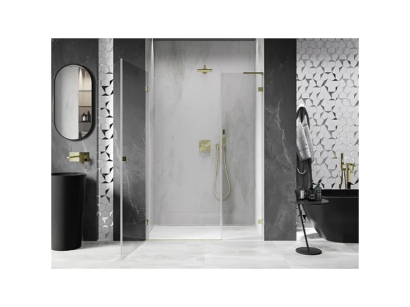 Mexen Lunar-B L venstrehængslet brusedør 150 cm, transparent, guld - 832SL-150-050-50-00-L