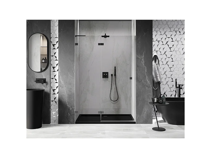 Mexen Lunar L draaideur van douche, links 130 cm, transparant, kanonmetaal - 834L-130-000-95-00-L