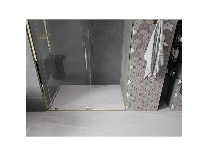 Mexen Velar 160 cm Sliding Shower Door, Transparent, Gold - 871-160-000-01-50