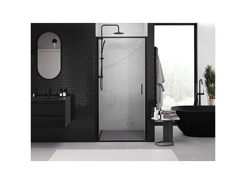 Mexen Exo porta doccia a battente 85 cm, trasparente, nera - 817-085-000-70-00