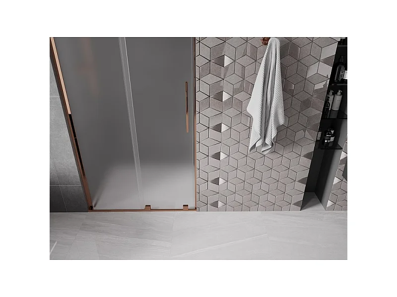 Mexen Velar L douchedeur schuifbaar 120 cm, ijsglas, rosegoud - 871-120-003-31-60