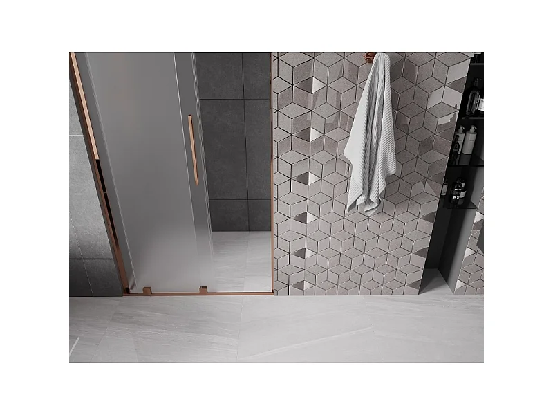 Mexen Velar L douchedeur schuifbaar 120 cm, ijsglas, rosegoud - 871-120-003-31-60