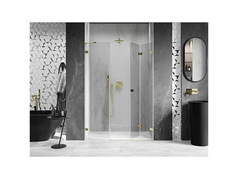 Mexen Lunar-F shower door folding right 140 cm, transparent, gold - 836S-140-050-50-00-P