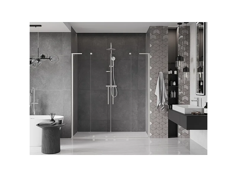 Mexen Velar L Duo schuifdouchedeur 200 cm, transparant, geborsteld nikkel - 871-200-003-02-97
