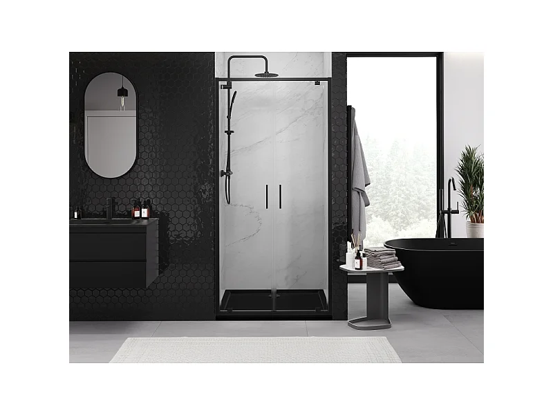 Mexen Exo portes de douche pivotantes doubles 80 cm, transparentes, noires - 8182-080-000-70-00