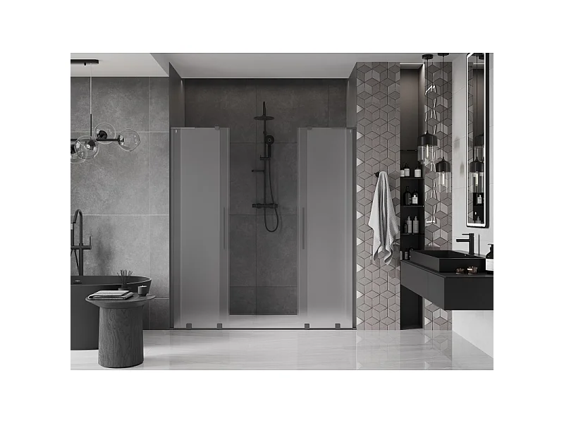 Mexen Velar L Duo schuifbare douchedeur 200 cm, matglas, gun metal - 871-200-003-32-95