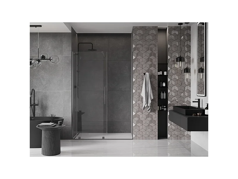 Mexen Velar porte de douche coulissante 140 cm, transparent, gris canon brossé - 871-140-000-01-66