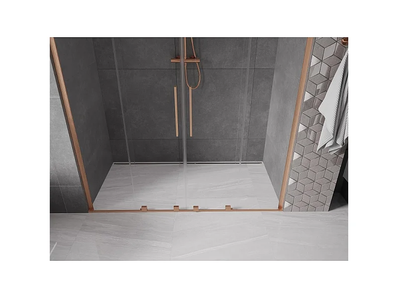 Mexen Velar L Duo schuifdouchedeur 180 cm, transparant, geborsteld koper - 871-180-003-02-65