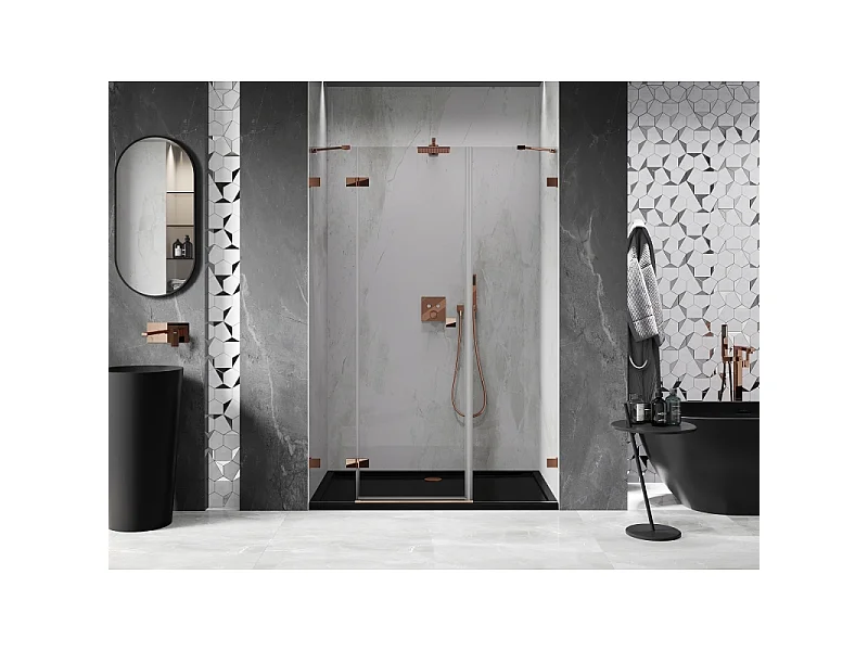 Mexen Lunar porte de douche pivotante gauche 120 cm, transparent, or rose - 834S-120-050-60-00-L