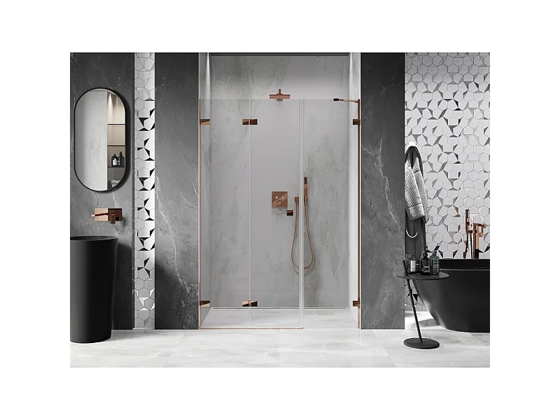 Mexen Lunar-F folding shower door left 140 cm, transparent, pink gold - 836S-140-050-60-00-L