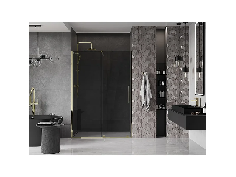 Mexen Velar Schiebetür 160 cm, Graphit, Gold - 871-160-000-41-50