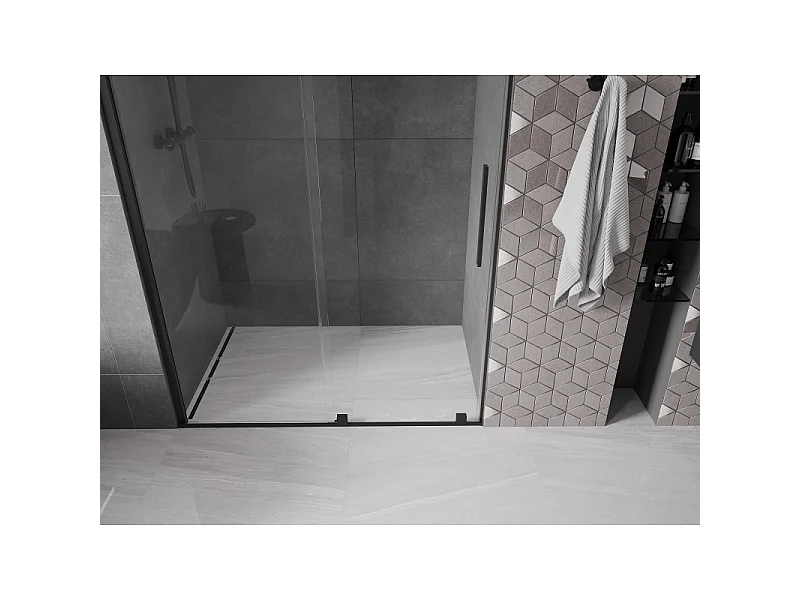 Mexen Velar skydedør bruser 130 cm, transparent, sort - 871-130-000-01-70