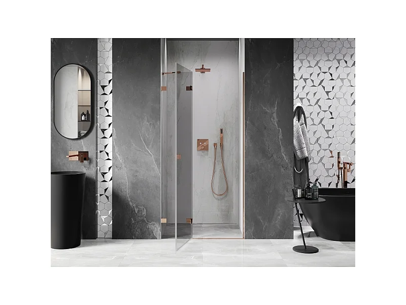 Mexen Lunar porte de douche pivotante gauche 120 cm, transparent, or rose - 834-120-000-60-00-L