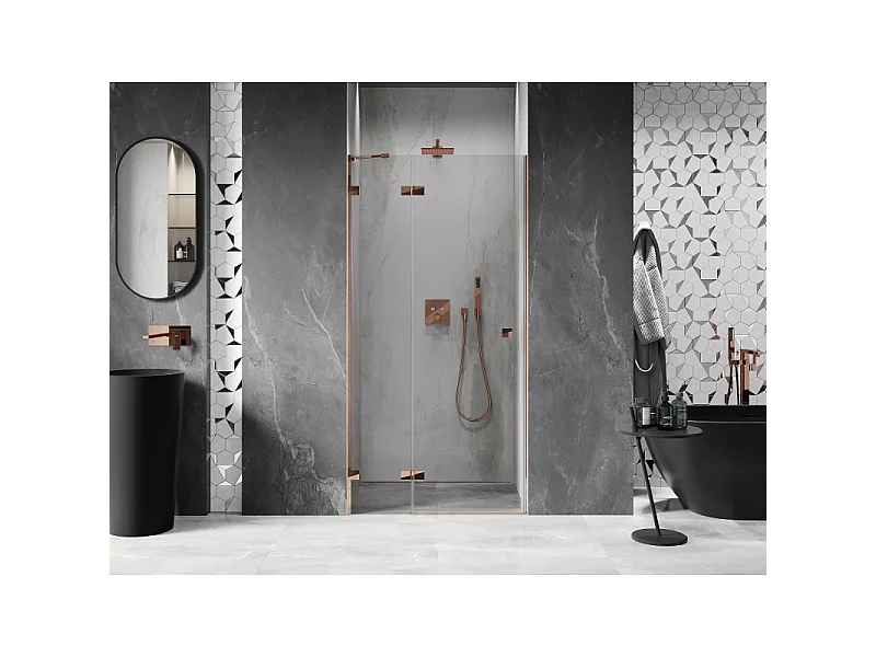 Mexen Lunar porte de douche pivotante gauche 120 cm, transparent, or rose - 834-120-000-60-00-L