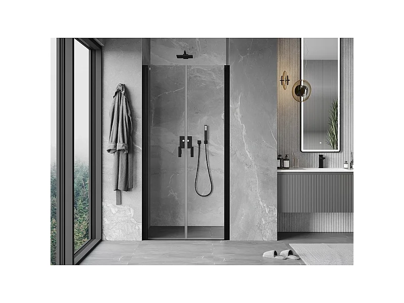 Mexen Mist porta doccia battente 80 cm, trasparente, nero - 8A7-080-000-70-00