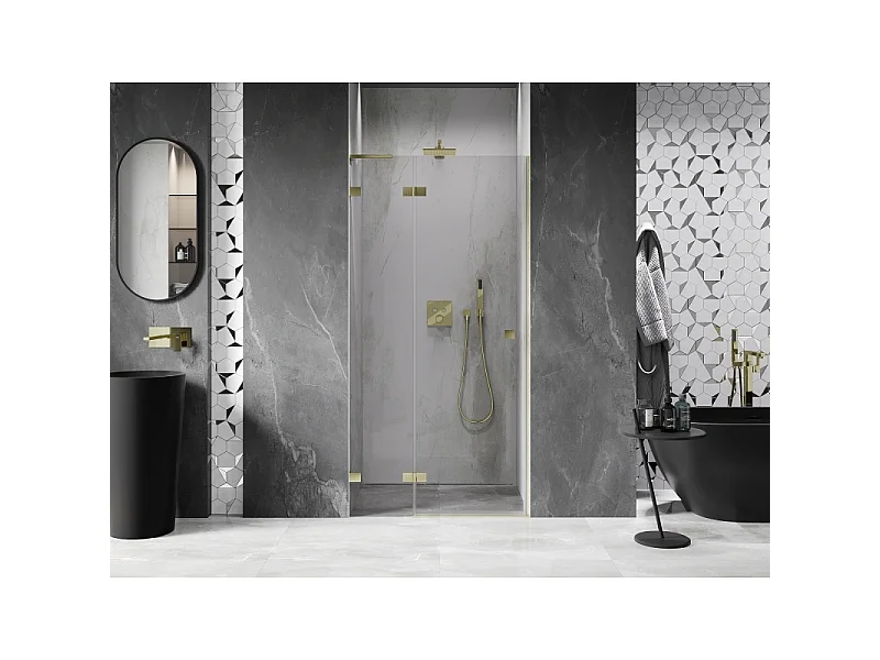 Mexen Lunar L porte de douche pivotante gauche 120 cm, transparent, or brossé - 834L-120-000-55-00-L