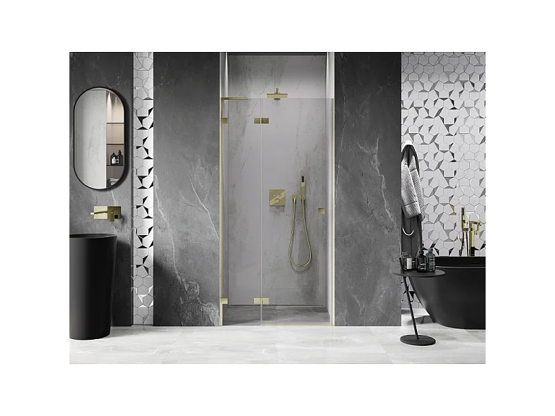 Mexen Lunar L porte de douche pivotante gauche 120 cm, transparent, or brossé - 834L-120-000-55-00-L