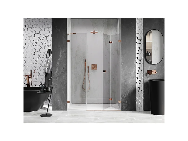 Mexen Lunar-F folding shower door right 140 cm, transparent, rose gold - 836S-140-050-60-00-P