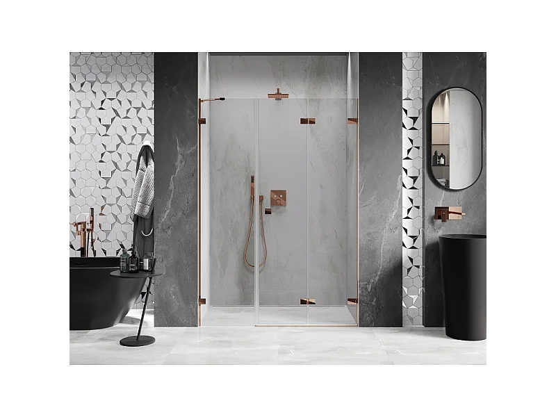 Mexen Lunar-F folding shower door right 140 cm, transparent, rose gold - 836S-140-050-60-00-P