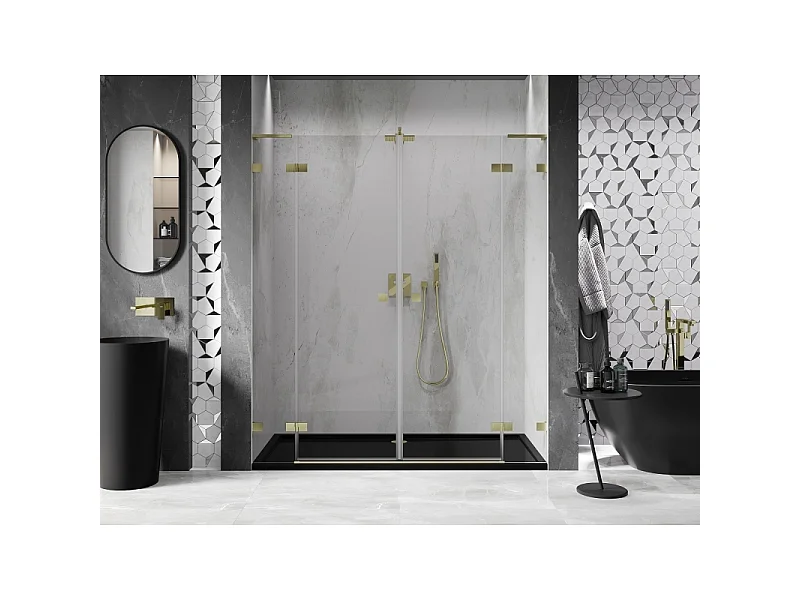 Mexen Lunar L Duo Duschflügeltüren 200 cm, transparent, gold gebürstet - 834DL-200-000-55-00