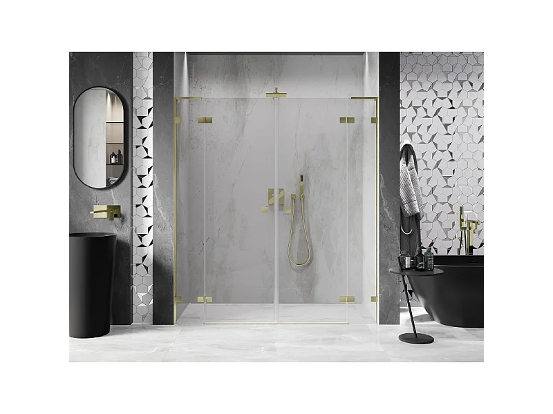 Mexen Lunar L Duo Duschflügeltüren 200 cm, transparent, gold gebürstet - 834DL-200-000-55-00