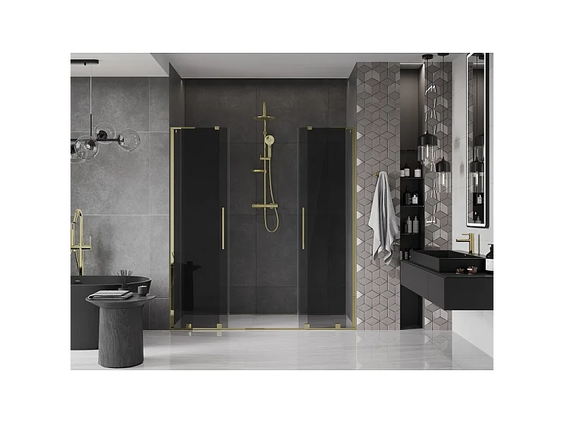 Mexen Velar L Duo Schiebetür 180 cm, Graphit, Gold - 871-180-003-42-50
