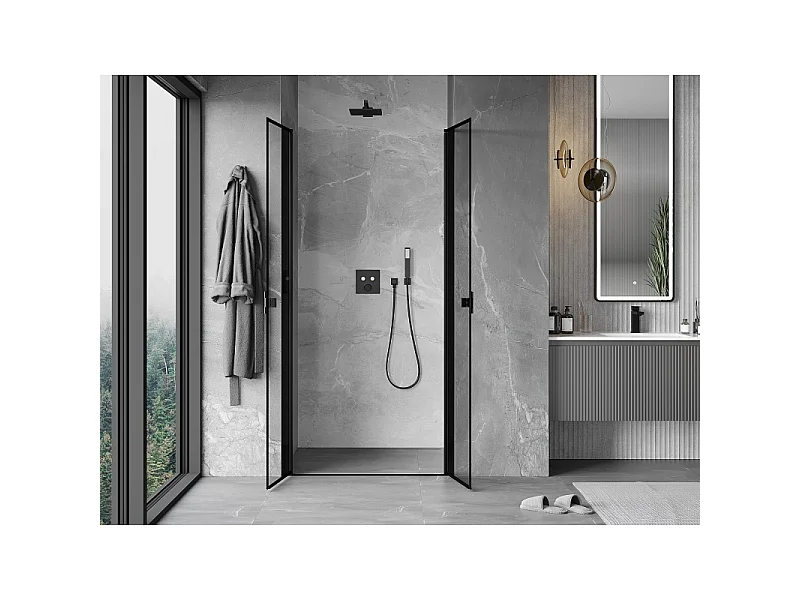 Mexen Mist porta doccia a battente 110 cm, cornice nera, nero - 8A7-110-000-70-70