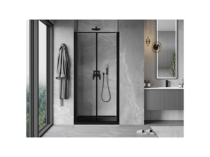 Mexen Mist porta doccia a battente 110 cm, cornice nera, nero - 8A7-110-000-70-70