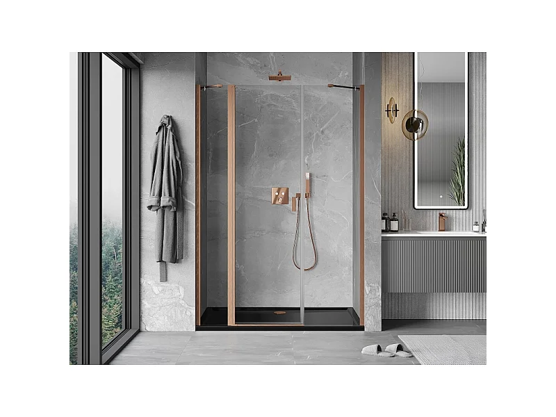 Mexen Mist DuschdrehTür 135 cm, transparent, gebürstetes Kupfer - 8A4-135-001-65-00