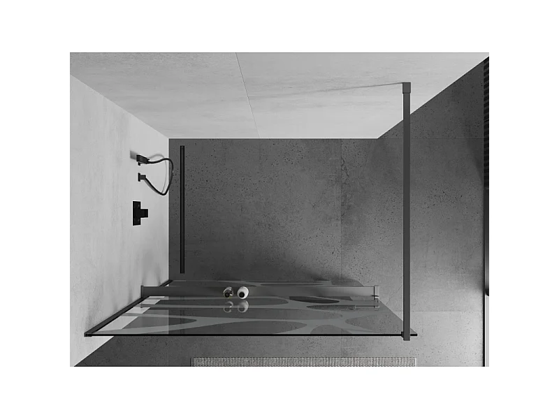 Mexen Kioto+ Shower Wall with Walk-in Shelf 140 x 200 cm, White Pattern, Gun Metal - 800-140-121-95-97