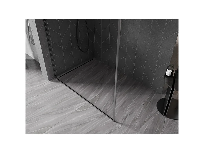 Mexen Kioto-F L Walk-in brusevæg med ramme 120 x 202 cm, transparent 8 mm, børstet gun gray - 800-120-174-66-00