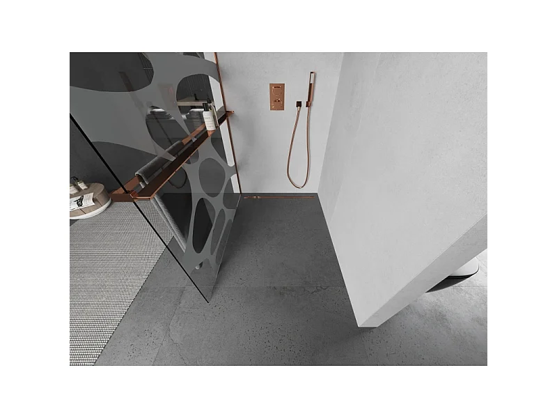 Mexen Kioto+ paroi de douche avec étagère Walk-in 70 x 200 cm, vague blanche, or rose - 800-070-121-60-97