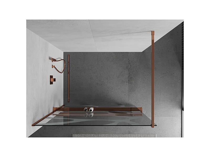 Mexen Kioto+ paroi de douche avec étagère Walk-in 70 x 200 cm, vague blanche, or rose - 800-070-121-60-97