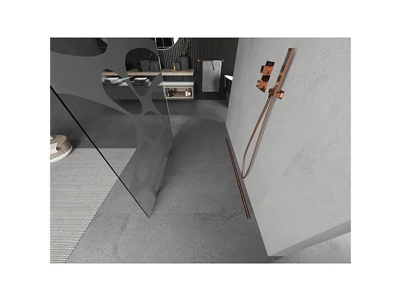 Mexen Kioto Paroi de douche autoportante 140 x 200 cm, vague blanche 8 mm, or rose - 800-140-002-60-97